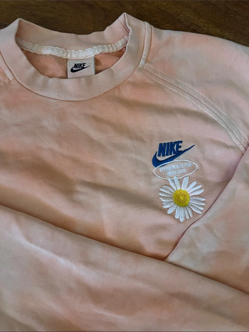 Nike Pink Tie-Dye Crewneck with Daisy Embroidery